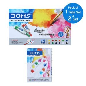 Doms Non-Toxic Water Colour Tube Set in Cardboard Box (12 Assorted Shades, 1 Paint Brush & 1 Palette x 2 Set)