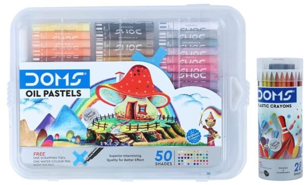 Doms Oil Pastel 50 Shades Plastic Pack Plastic Crayon 28 Shades Round Tin