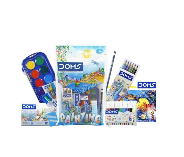 Doms Painting Kit | Perfect Value Pack | Kit for School Essentials | Gifting Range for Kids | Combination of 9 Painting & Coloring Items | Pack of 1 Multicolor