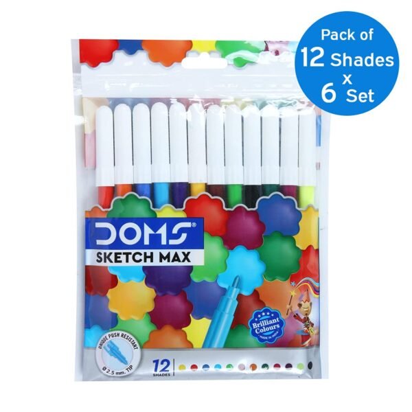 Doms Sketch Max 14 Shades Non-Toxic Water Colour Sketch Pens | Bright & Intense Colors | Sketch Pen Set For Kids, Non Toxic Colouring Range, Safe For Children | Pack of 6