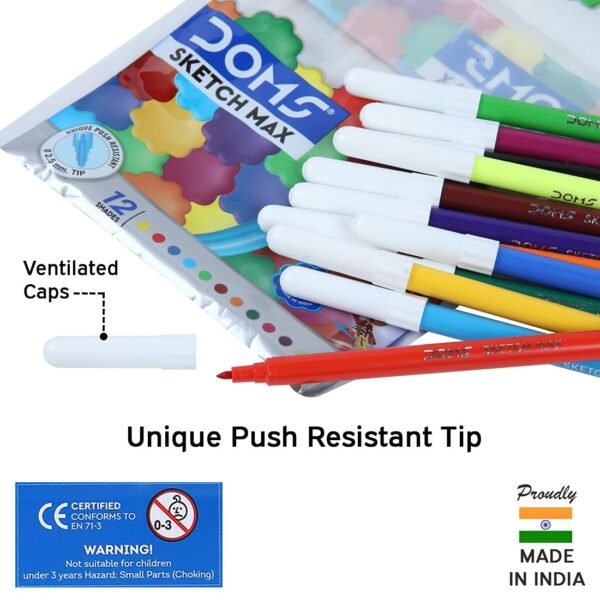 Doms Sketch Max 14 Shades Non-Toxic Water Colour Sketch Pens | Bright & Intense Colors | Sketch Pen Set For Kids, Non Toxic Colouring Range, Safe For Children | Pack of 6 - Image 4