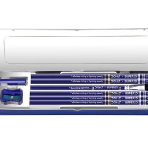 Doms Superio Super Dark Graphite Pencils Pack of 20 Pencils| With FREE 1 Eraser 1 Pencil Sharpner 1 Point Protection Cap & 1 Cleaning Brush| With Storage Case Metal Body