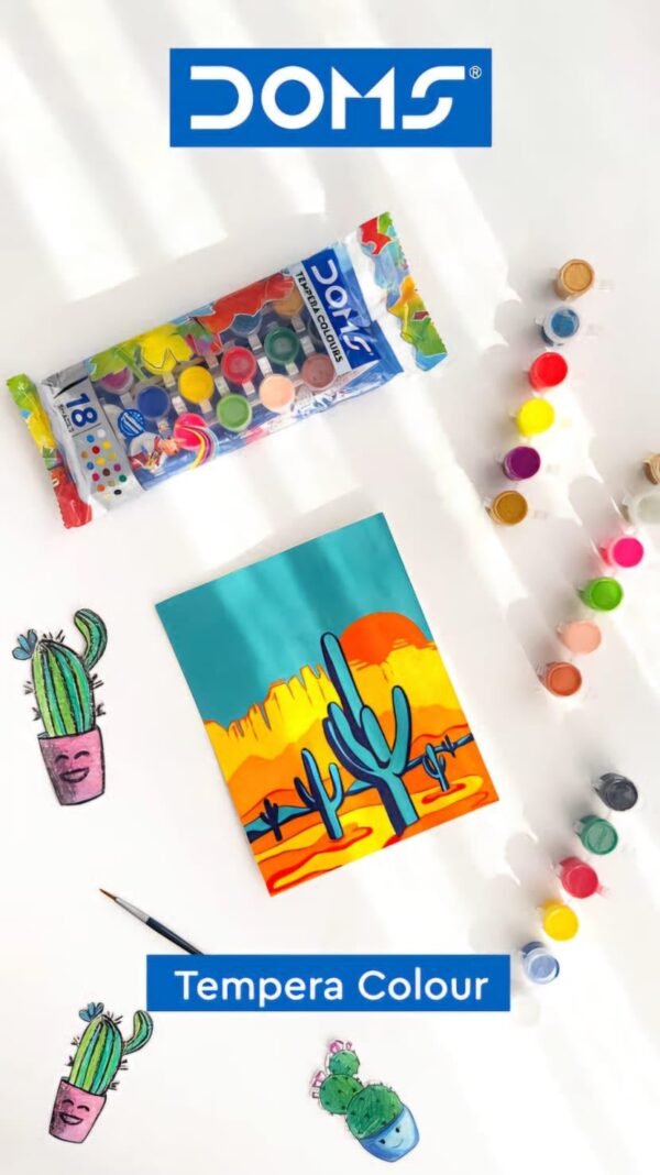 Doms Tempera Water Colours 18 Shades For Children| Includes Gold & Silver Colour + 1 Painting Brush| Washable & Safe For Children| Best Birthday Gift| Pack of 6