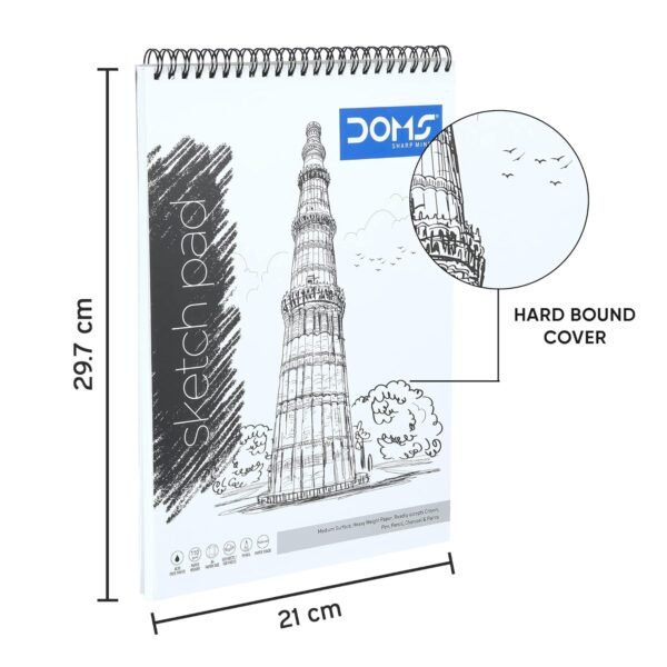 Doms Wiro Binding Notebook | Sketch Pad | Plain | 110GSM | 100 Pages | 21.0 x 29.7 cm | Pack of 1 - Image 3