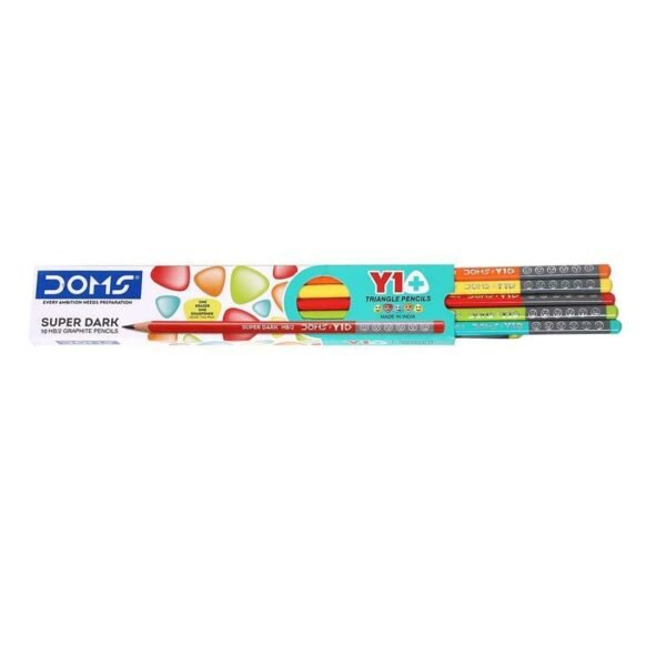 Doms Y 1 + Super Dark HB/2 Graphite Pencil Box Pack | Triangular Shape For Easy Hold & Comfortable Writing | Free One Eraser & Sharpner With Each Pack | Pack of 20 Pencils - Image 3