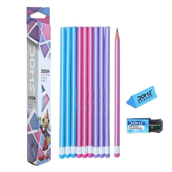 Doms Zoom Ultimate Dark Pencil Box Pack | Triangular Shape For Easy Holding & Comfort | Free Eraser & Sharpner With Each Box | Dark & Neat Handwriting | Pack Of 50 Pencils, Ink black - Image 3