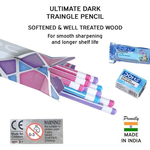 Doms Zoom Ultimate Dark Pencil Box Pack | Triangular Shape For Easy Holding & Comfort | Free Eraser & Sharpner With Each Box | Dark & Neat Handwriting | Pack Of 50 Pencils, Ink black - Image 5