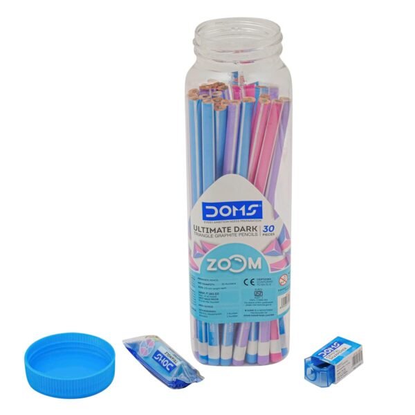Doms Zoom Ultimate Dark Triangle Pencil | Jar Pack, 30 Pieces | Contains Pencils, Sharpener, Eraser Multicoloured, Pack Of 1 (DM7274) - Image 3
