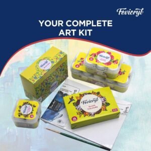 Fevicryl Painting Colour Set with 7 Art Supplies - Acrylic paint, Glass colours, 3D Outliner, Canvas, Brushes - Ideal gift for Students, Children and Artists.
