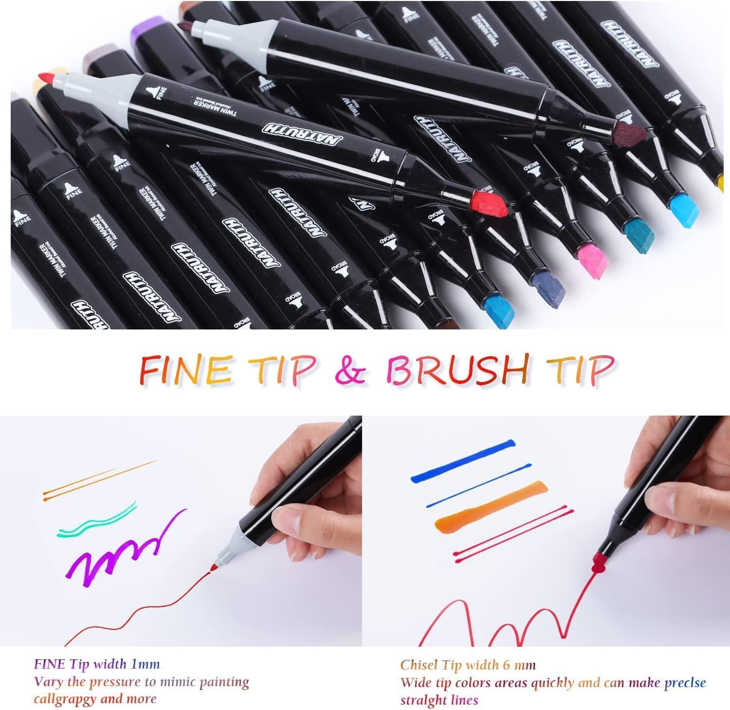 KLIFFOO Dual Tip Colorful Art Markers Sketch Pens 24 Colors With Carrying Case For Painting Sketching Calligraphy Drawing -Twin Head Permanent Colouring Marker Pens For Kids Adult, Multicolor (24) - Image 2