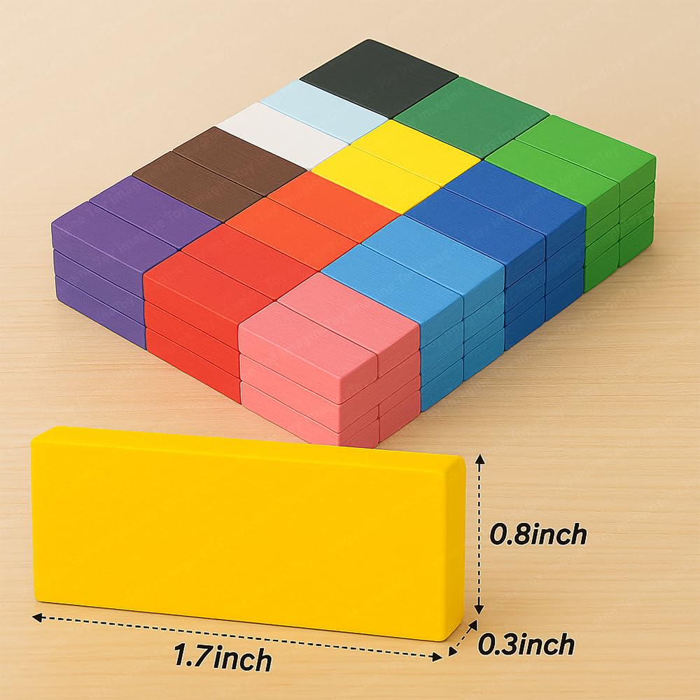 Toy Imagine 120 pcs Colorful Wooden Building Blocks for Kids – Educational Domino Set for Boys and Girls – Indoor Fun Games and Party Activities – Toys for Ages 3 to 12 Years (12 Colors)