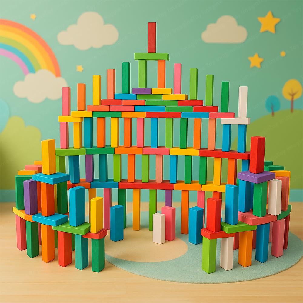 Toy Imagine 120 pcs Colorful Wooden Building Blocks for Kids – Educational Domino Set for Boys and Girls – Indoor Fun Games and Party Activities – Toys for Ages 3 to 12 Years (12 Colors) - Image 4