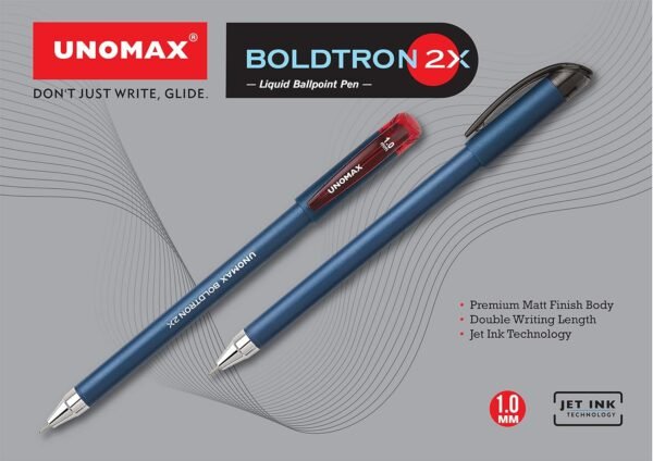UNOMAX Boldtron 2X 1.0mm Ball Point Pens - Pack of 20 (20 Blue) | Fast-Flowing Ink, Pocket-Friendly, Budget-Friendly, Ideal for Daily Use and Fine Handwriting - Image 2