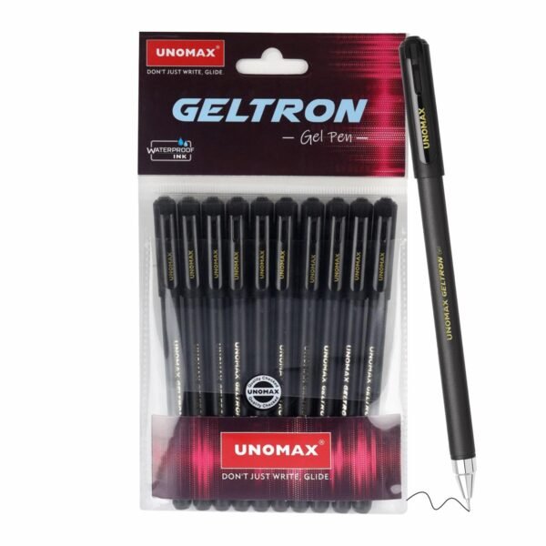 UNOMAX Geltron Gel Pen Pack of 10 (10 Black) | Professional Ergonomic Design for Daily Use, Exam-Friendly | Fast-Flowing Ink, Writing Precision, Budget-Friendly, - Image 2