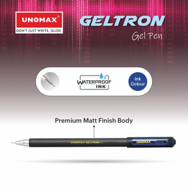 UNOMAX Geltron Gel Pen Pack of 10 (10 Blue) | Professional Ergonomic Design for Daily Use, Exam-Friendly | Fast-Flowing Ink, Writing Precision, Budget-Friendly,