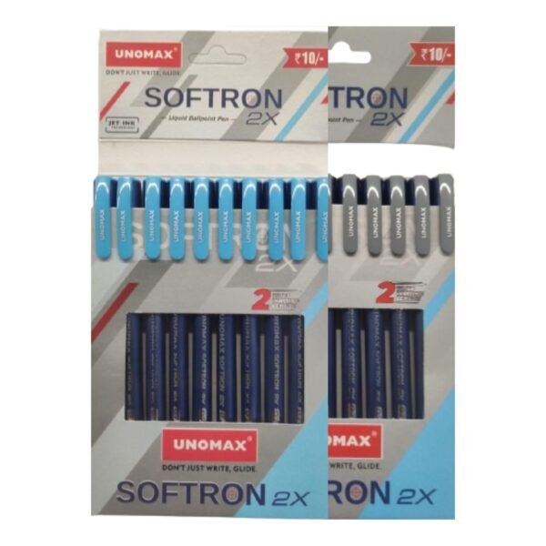 UNOMAX Softron 2X Ball Pen Mega Pack - Set of 20 (10 Blue & 10 Black) | Supreme Writing Elegance | Jet Black Ink | Luxurious Matt Finish Body | Superior 0.7mm Tip Size