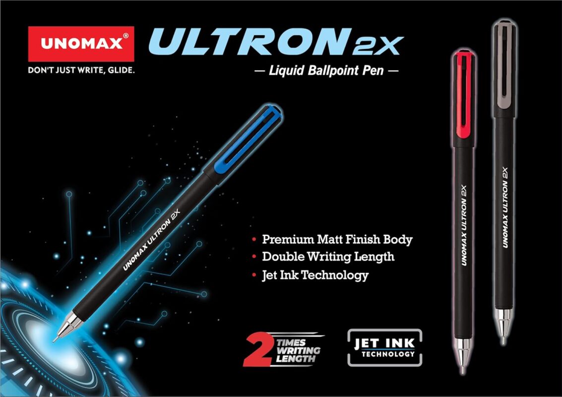 UNOMAX Ultron 2X Ball Pen - Set of 10 (Jet Red) | Unleash the Art of Writing with Elegance | Matt Finish Body | 0.7mm Tip Size for Superior Precision | Jet Ink Technology for Effortless