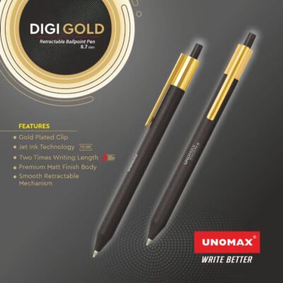 Unomax Digi Gold Retractable Ballpoint Pen| Jet Ink Technol…