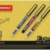 Unomax Express Gold Fountain Pen| Gold Plated Metal Clip| Jumbo Size Cartridge For Longer Writing| Includes 3 Jumbo Cartridges & 1 Ink Converter| Ink Colour- Blue| Pack of 2