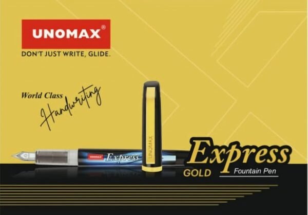 Unomax Express Gold Fountain Pen| Gold Plated Metal Clip| Jumbo Size Cartridge For Longer Writing| Includes 3 Jumbo Cartridges & 1 Ink Converter| Ink Colour- Blue| Pack of 2 - Image 2