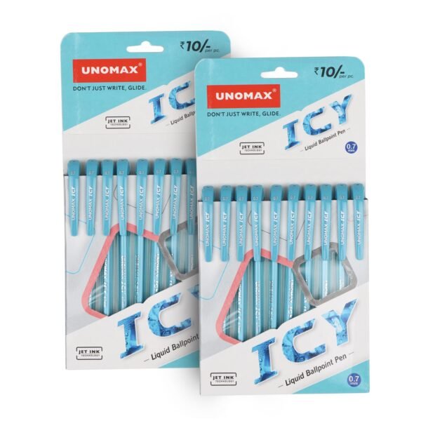Unomax ICY Liquid Ball Point Pens (20 Unit Hanger), Blue | Comfort Grip | Stylish Clip | Precision 0.7mm Tip | Jet Ink Technology | Perfect for Professionals, Students, and Everyday Use - Image 2
