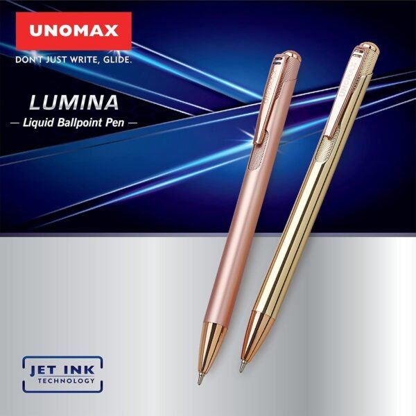 Unomax Lumina Premium Metal Body Ball Point Pen with Jet Ink Technology (Set of 6- Blue) - Image 6