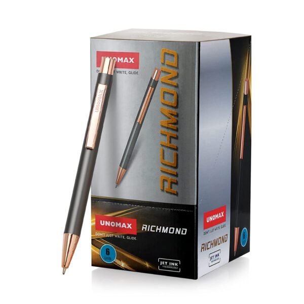Unomax Richmond Premium Metal Body Ball Point Pen with Jet Ink Technology (Set of 6- Blue) - Image 4