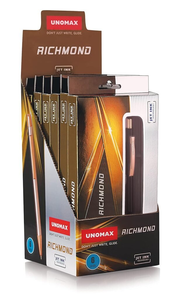 Unomax Richmond Premium Metal Body Ball Point Pen with Jet Ink Technology (Set of 6- Blue) - Image 6