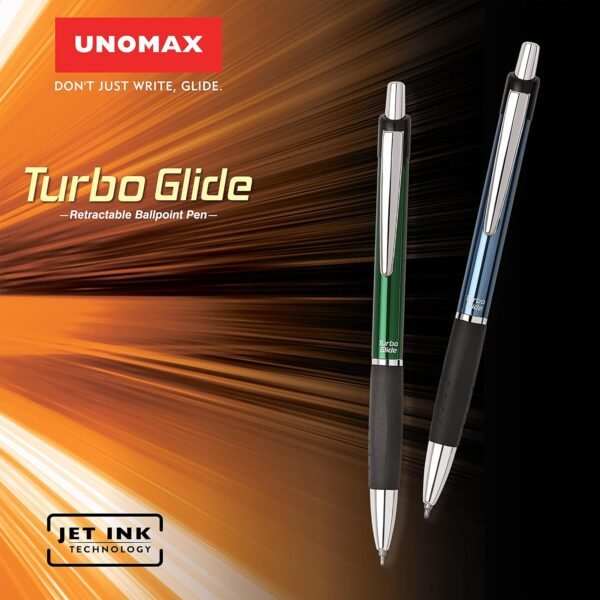 Unomax Turbo Glide Anodized Body Retractable Liquid Ball Point Pen (Set of 10- Blue) - Image 2