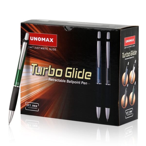 Unomax Turbo Glide Anodized Body Retractable Liquid Ball Point Pen (Set of 10- Blue) - Image 3