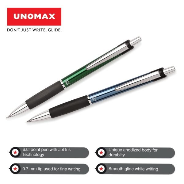 Unomax Turbo Glide Anodized Body Retractable Liquid Ball Point Pen (Set of 10- Blue) - Image 6
