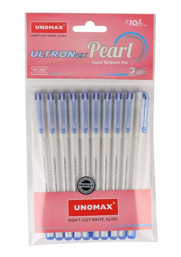 Unomax Ultron 2X Pearl Liquid Ball Point Pen | Premium Matt Finish | Double Writing Length | Jet Ink Technology (Pack of 20) (Blue)
