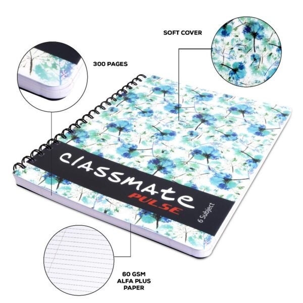 Classmate 2100117 Soft Cover 6 Subject Spiral Binding Notebook, Single Line, 300 Pages (Pack of 2) - Image 4