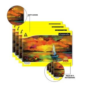 Alternative view of Classmate - 2100128 Soft Cover 5 Subject Spiral Notebook, 250 Pages (Assorted cover design) & Drawing Book - Unruled, 40 Pages, 210 mm x 297 mm - Pack Of 4