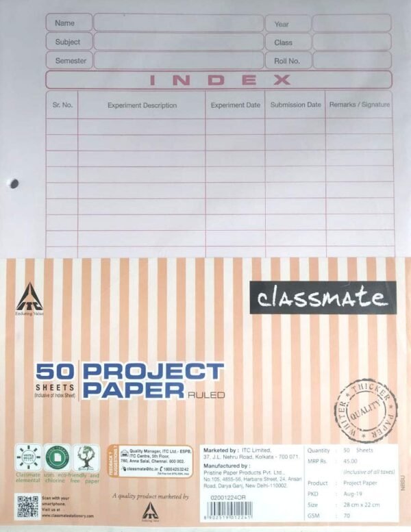 Classmate 70 GSM Project Paper Both Side Ruled 50 Sheets - 6 Packets - Image 2