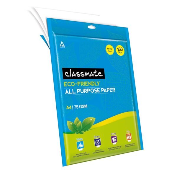 Classmate A4 Size All Purpose Paper - White, Unruled, Pack Of 100