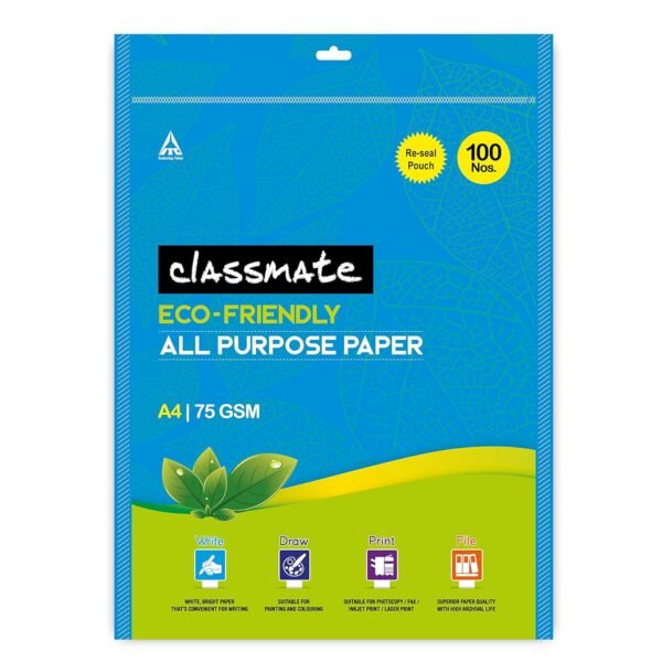 Classmate A4 Size All Purpose Paper - White, Unruled, Pack Of 100 - Image 2