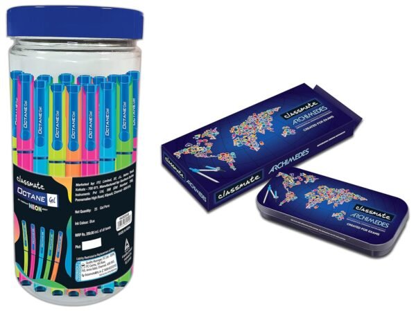 Classmate Archimedes Geometry Box | Die- Cast Compass | Mechanical Pencil | Double sided tray & Classmate Octane Neon- 25 Blue Gel Pens - Image 7