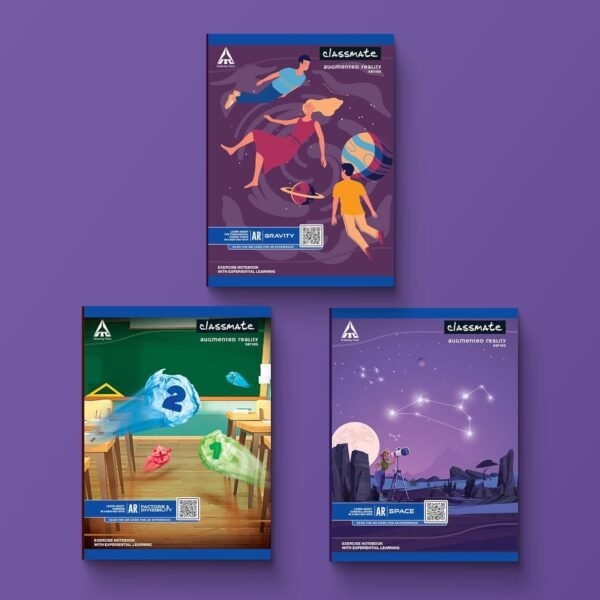Classmate Augmented Reality Notebooks - 140 Pages | Pack of 3 Long Size Ruled Notebooks for School Students | Immersive AR Learning Experience | 29.7cm x 21.0cm | Single Line AR Notebook