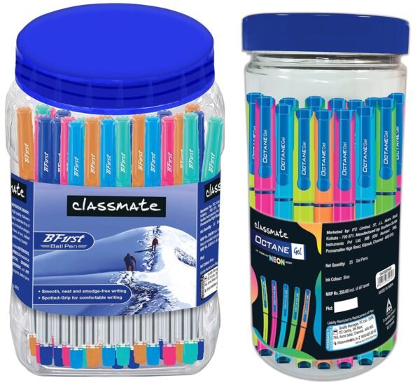 Classmate BFirst Ball Pen (Blue)- Pack of 50, (4030278) Octane Neon Gel 25s Jar- 25 Blue Gel Pens