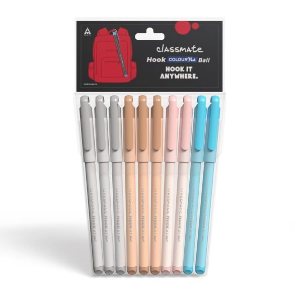 Classmate Hook Ball Pen- Blue (Pack of 10)|Multicolour Body Pens|Attractive Pastel Shades for Boys & Girls|Smooth Writing Ball Pen|Unique Design - Image 3