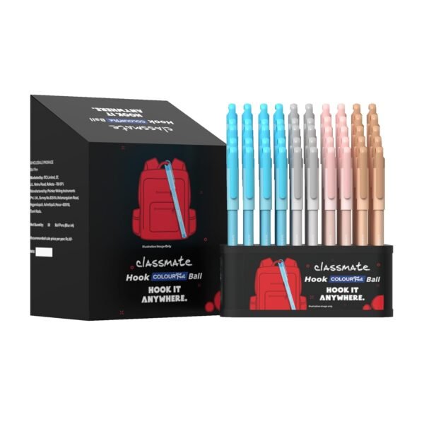 Classmate Hook Ball Pen- Blue (Pack of 50)|Multicolour Body Pens|Attractive Pastel Shades for Boys & Girls|Smooth Writing Ball Pen|Unique Cap Design - Image 5