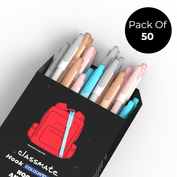 Classmate Hook Ball Pen- Blue (Pack of 50)|Multicolour Body Pens|Attractive Pastel Shades for Boys & Girls|Smooth Writing Ball Pen|Unique Cap Design - Image 6