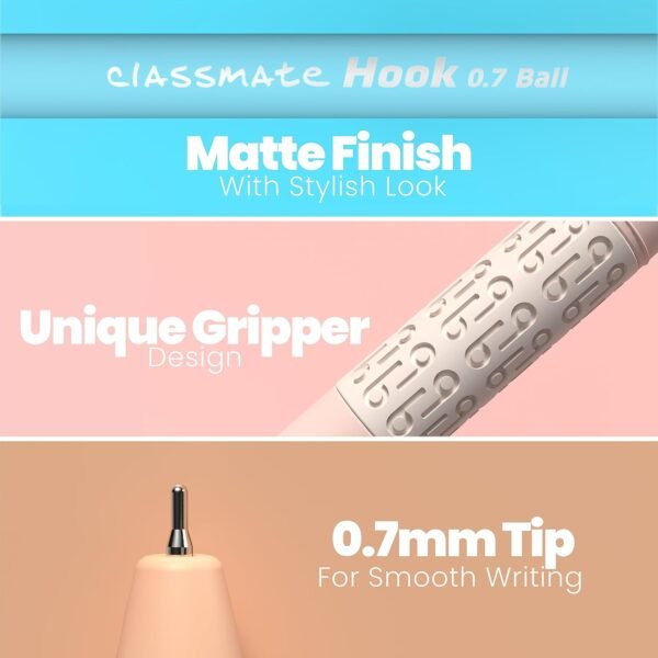 Classmate Hook Ball Pen- Blue (Pack of 50)|Multicolour Body Pens|Attractive Pastel Shades for Boys & Girls|Smooth Writing Ball Pen|Unique Cap Design - Image 7
