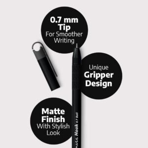 Classmate Hook- Black Ball Pens (Pack of 10)|Smooth & Fast Writing Ball Pens|Unique Griper for Writing Comfort|Attractive Body Design for Boys & Girls|School & Office Stationery