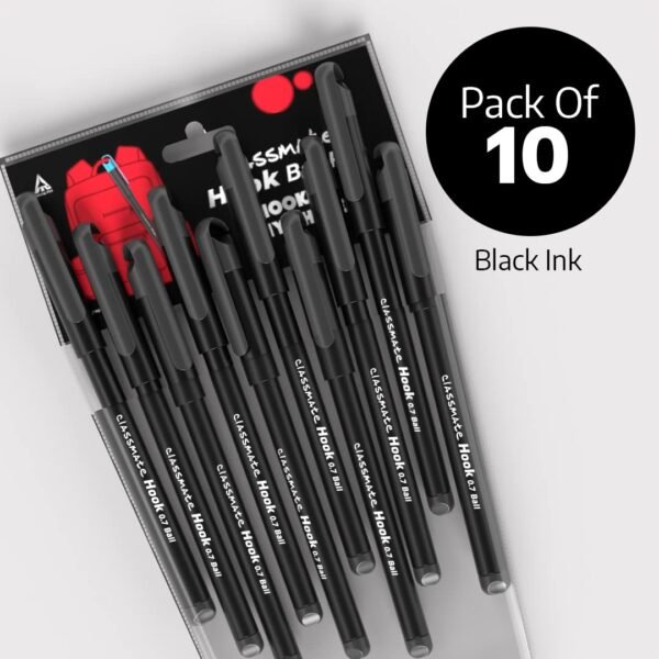 Classmate Hook- Black Ball Pens (Pack of 10)|Smooth & Fast Writing Ball Pens|Unique Griper for Writing Comfort|Attractive Body Design for Boys & Girls|School & Office Stationery - Image 3
