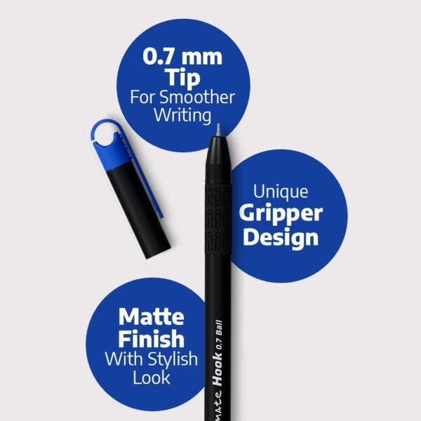 Classmate Hook- Blue Ball Pens (Pack of 10)|Smooth & Fast Writing Ball Pens|Unique Griper for Writing Comfort|Attractive Body Design for Boys & Girls|School & Office Stationery - Image 3