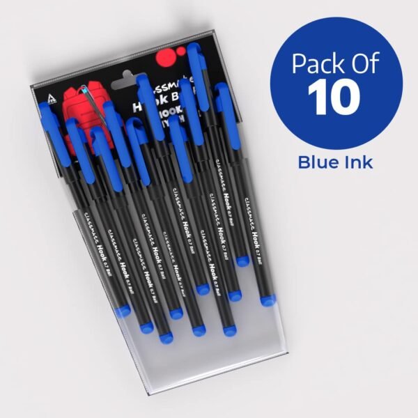 Classmate Hook- Blue Ball Pens (Pack of 10)|Smooth & Fast Writing Ball Pens|Unique Griper for Writing Comfort|Attractive Body Design for Boys & Girls|School & Office Stationery - Image 4