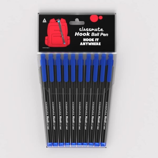 Classmate Hook- Blue Ball Pens (Pack of 10)|Smooth & Fast Writing Ball Pens|Unique Griper for Writing Comfort|Attractive Body Design for Boys & Girls|School & Office Stationery - Image 5