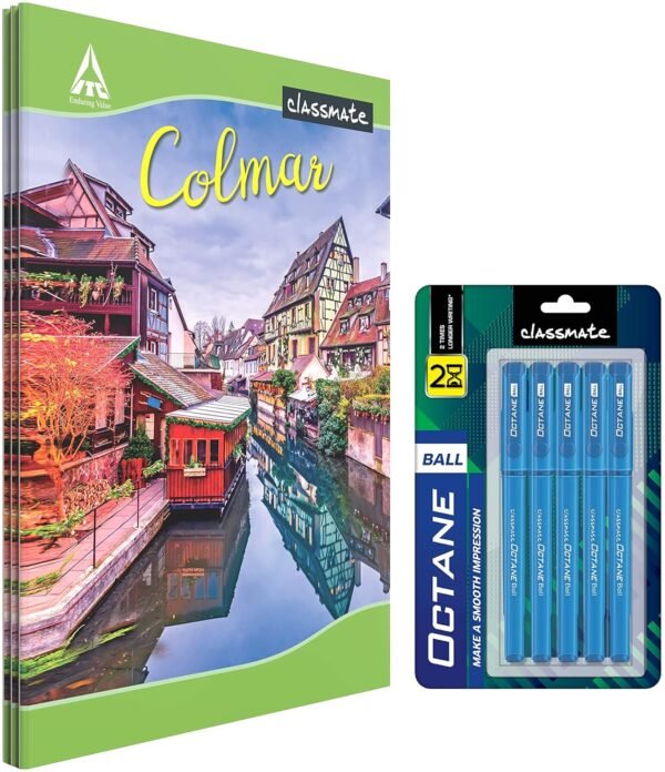 Classmate Long Book - Single Line, 84 Pages, 297 mm x 210 mm - Pack Of 3 & Classmate Octane- Blue Ball Pens (pack Of 5) - Image 7